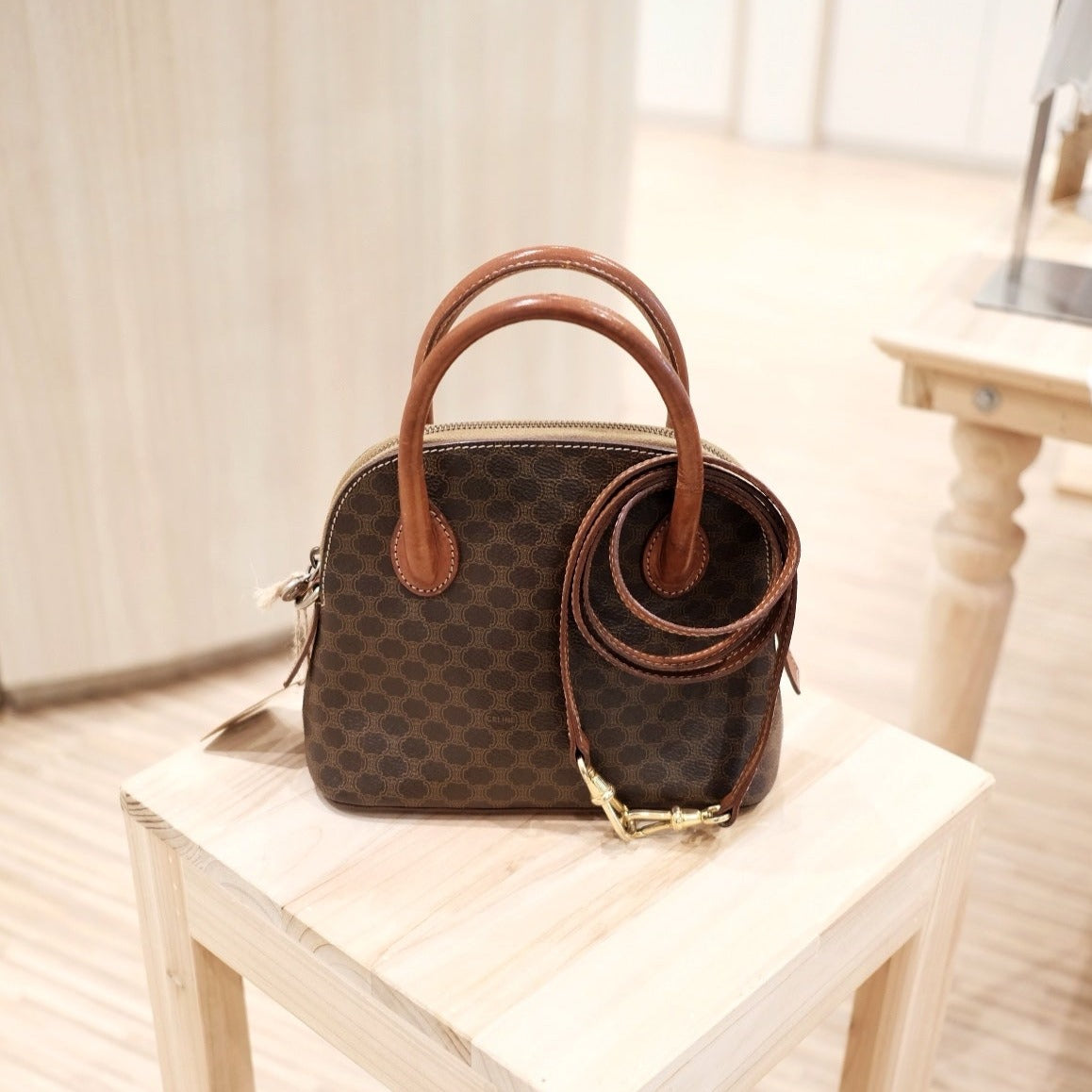 CELINE Denim x leather Macadam 2way Handbag Navy