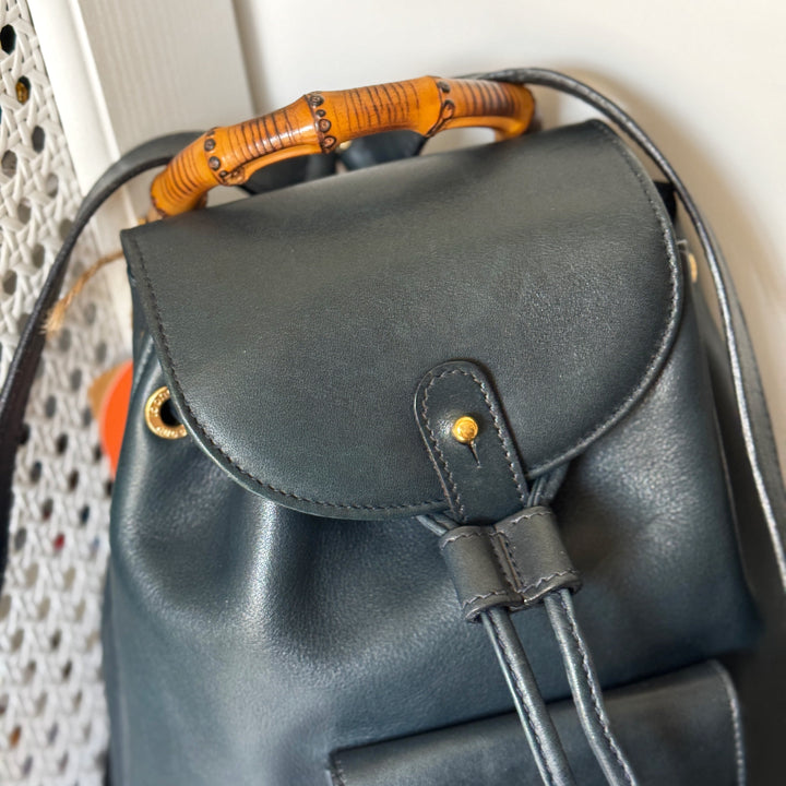Gucci vintage bamboo backpack（dark green）