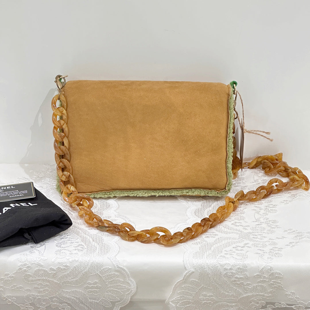 Chanel vintage suede clutch+chain