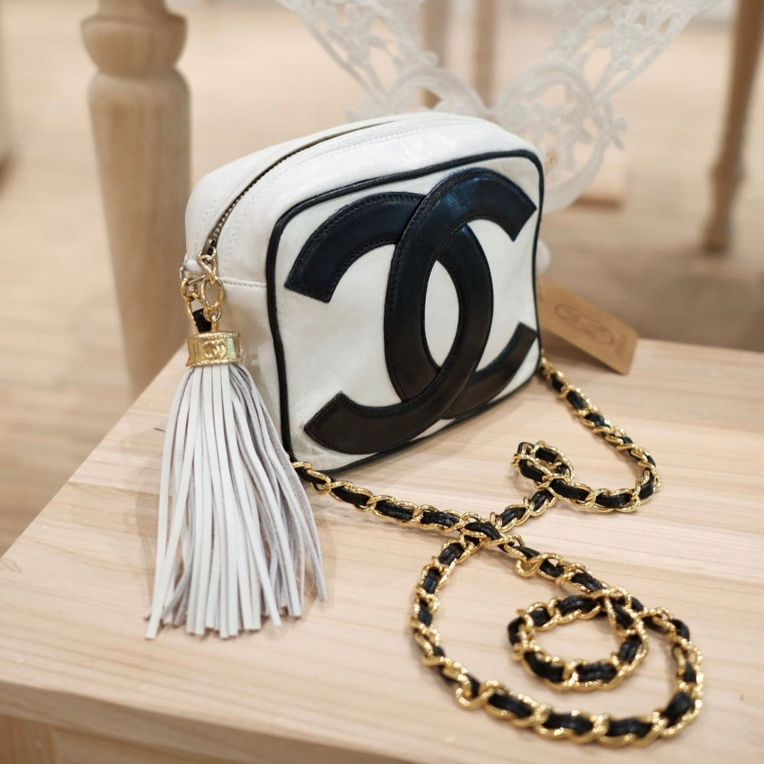 Chanel vintage CC camera crossbody bag with tassel