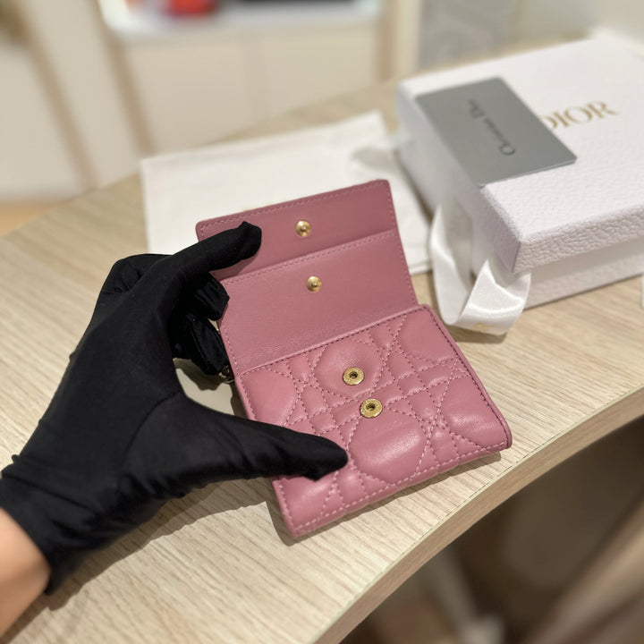 Christian Dior LADY DIOR Lambskin Folding Wallet Small Wallet