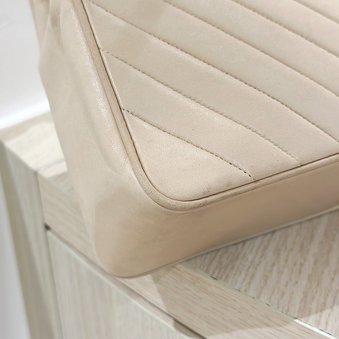 Chanel vintage V shape suede leather tote bag