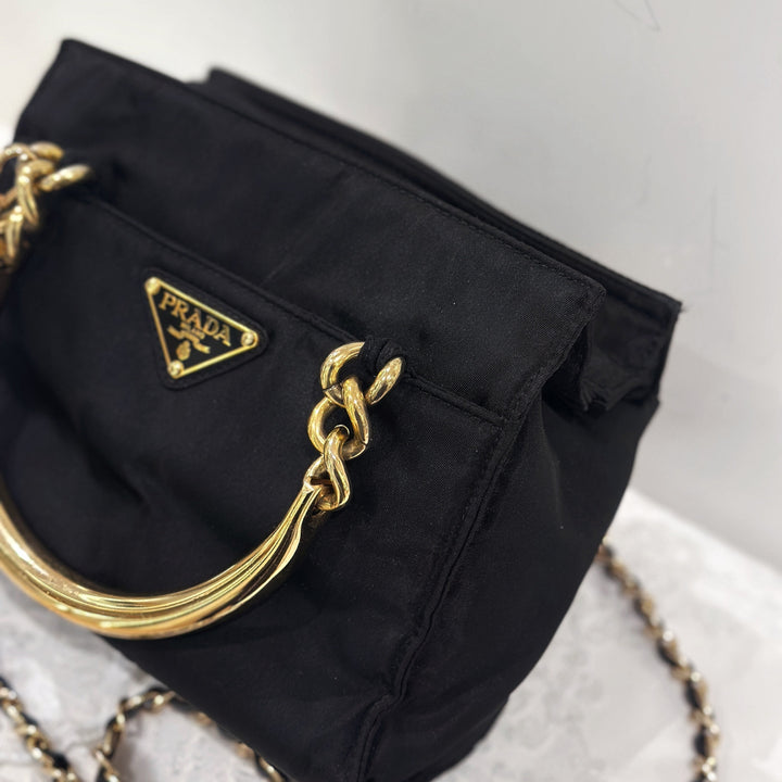 Prada vintage nylon bag with gold handle