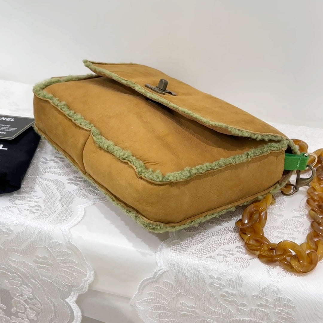 Chanel vintage suede clutch+chain