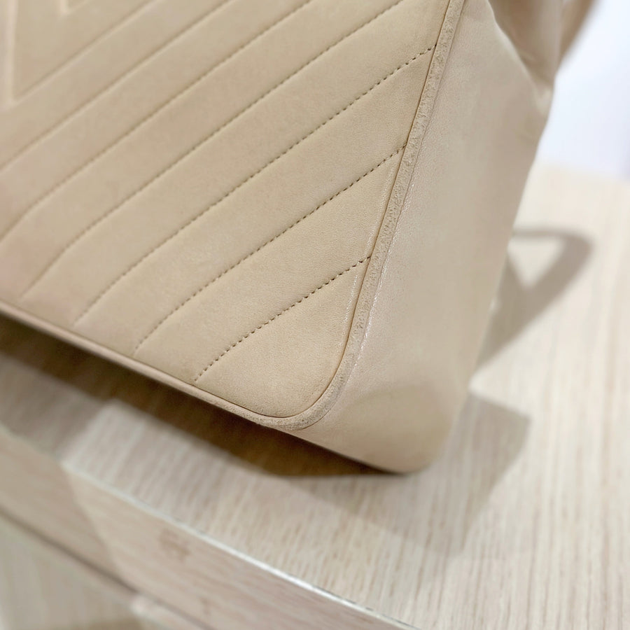 Chanel vintage V shape suede leather tote bag