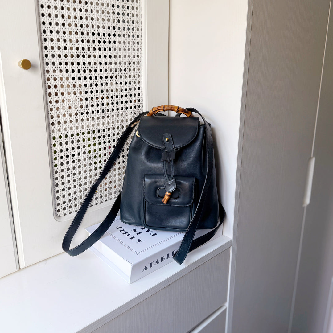 Gucci vintage bamboo backpack（dark green）