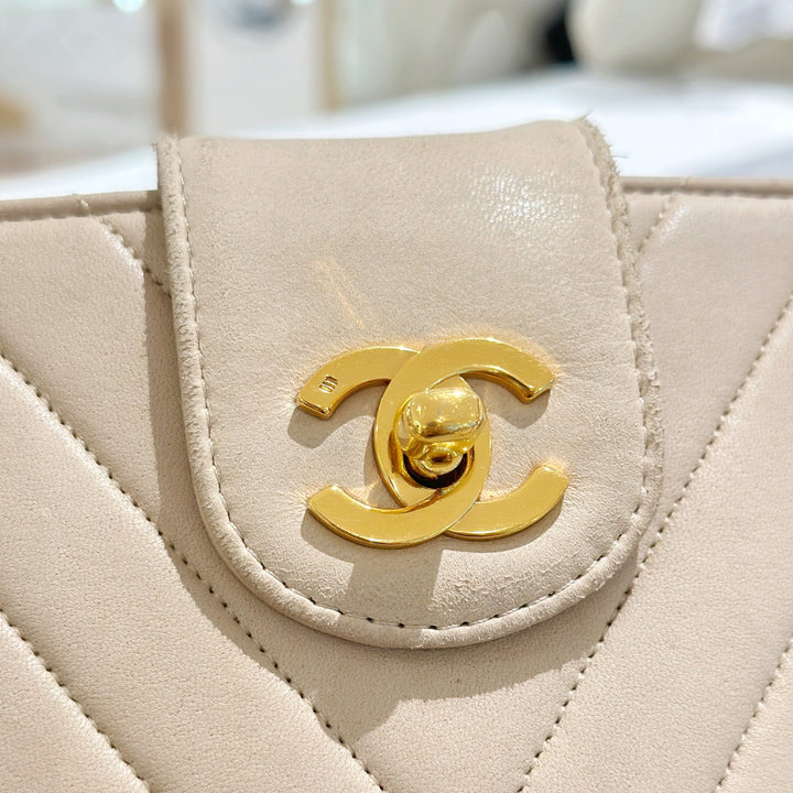 Chanel vintage V shape suede leather tote bag