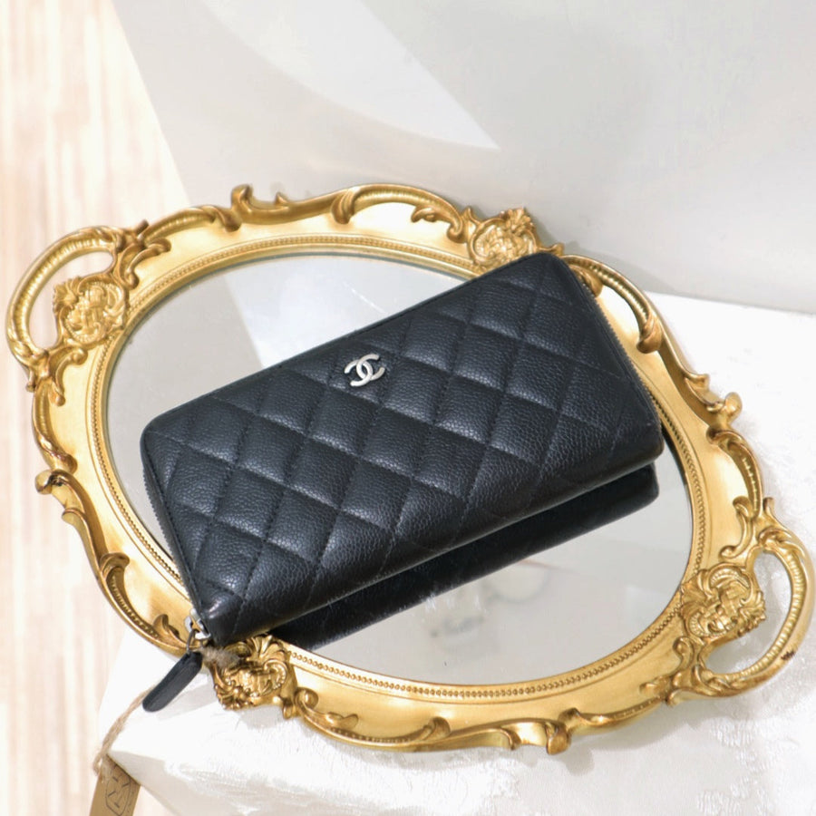 Chanel caviar long wallet black/silver
