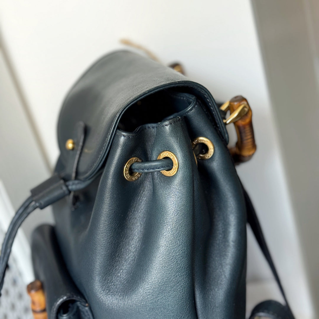 Gucci vintage bamboo backpack（dark green）