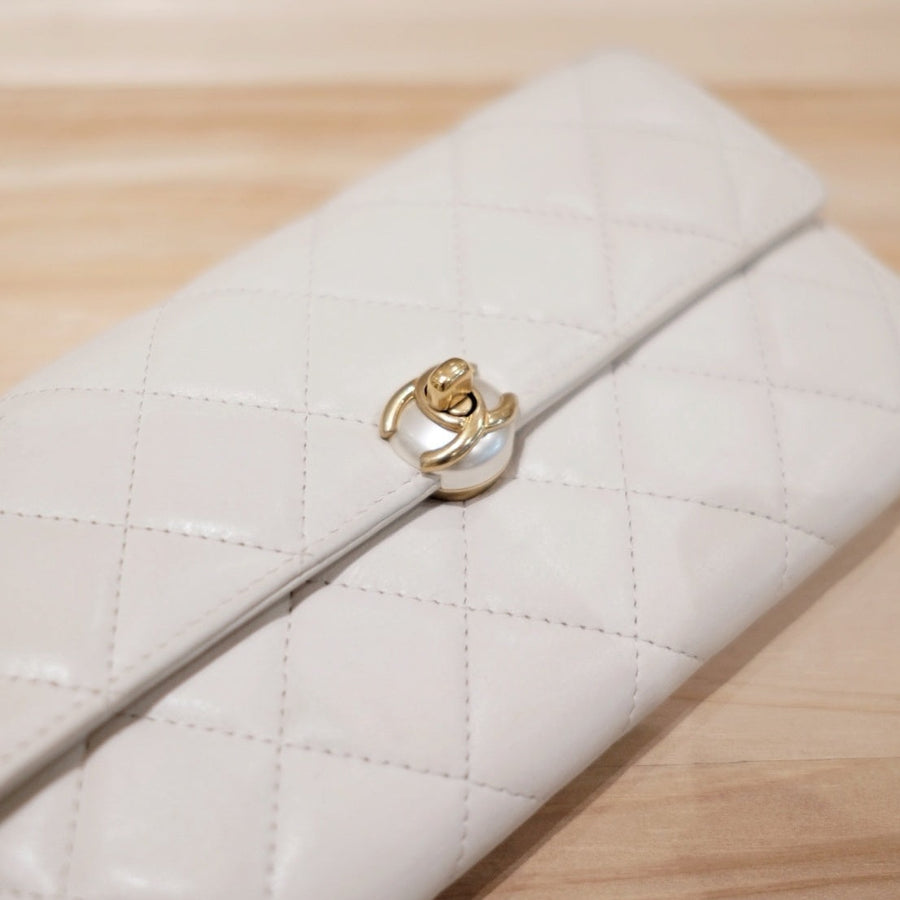 Chanel lambskin pearl CC long wallet