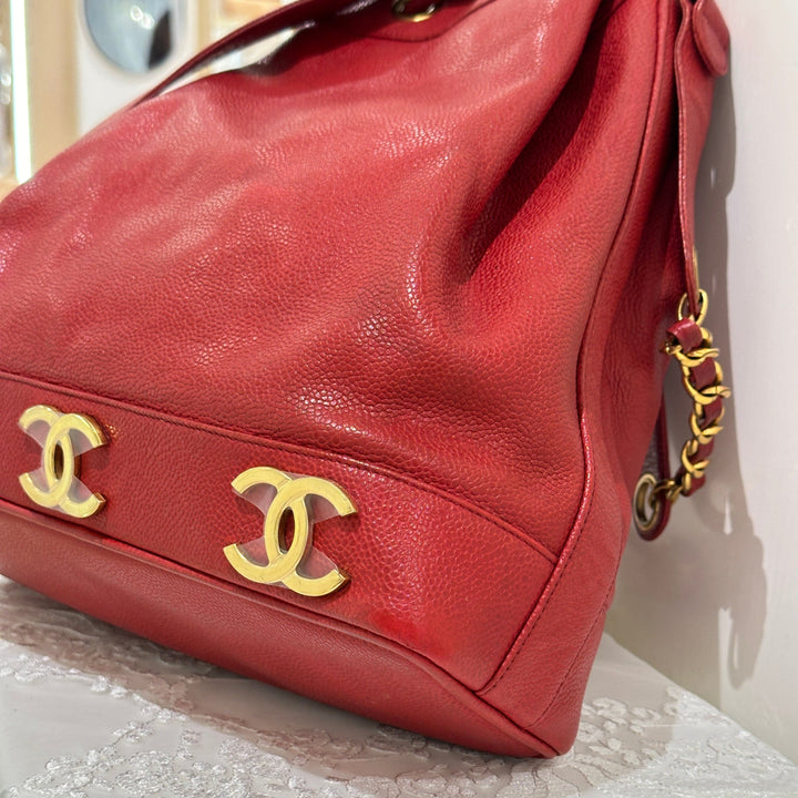 Chanel vintage triple CC leather bucket bag
