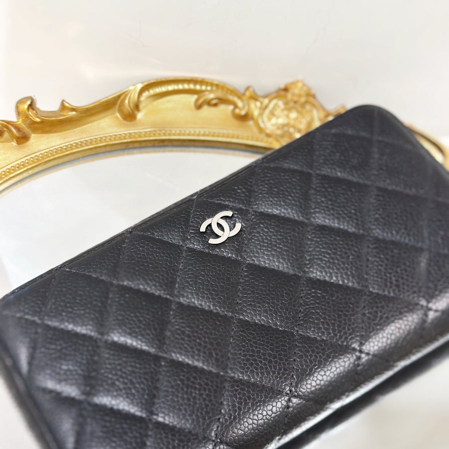 Chanel caviar long wallet black/silver