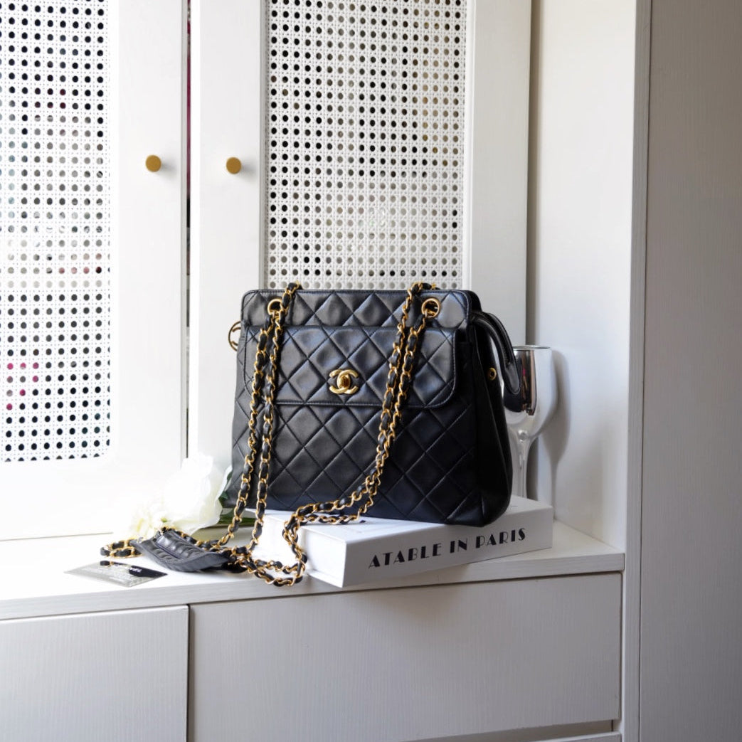 Chanel vintage CC quilted leather chain shoulder bag