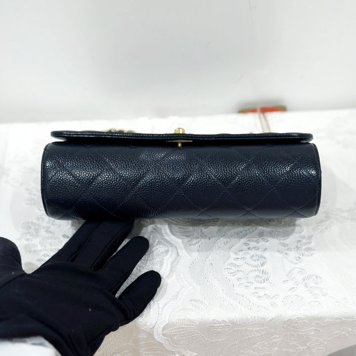 Chanel vintage navy caviar flap bag