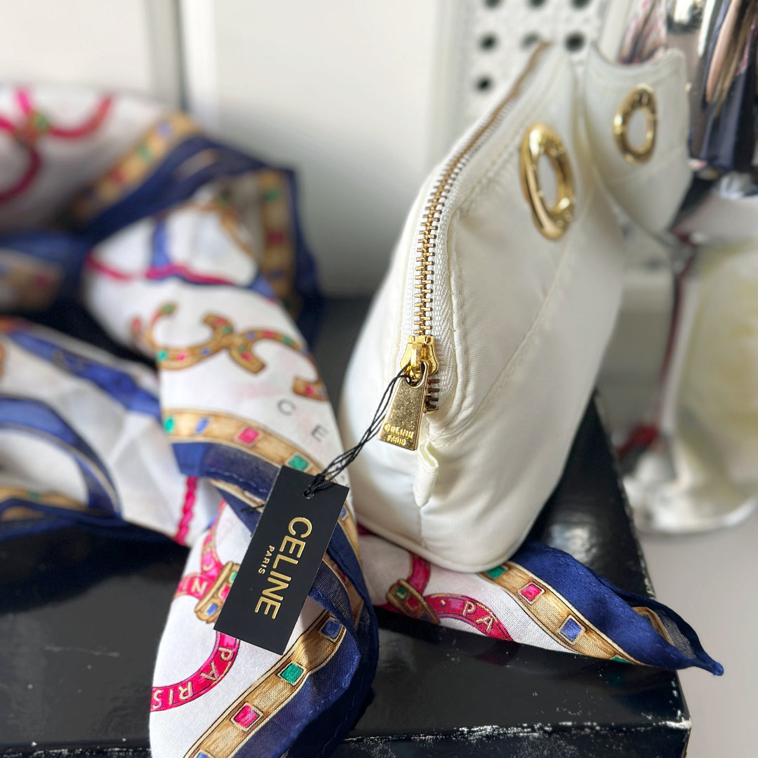 CELINE Ring Logos Mini Cosmetic Pouch + Scarf Set