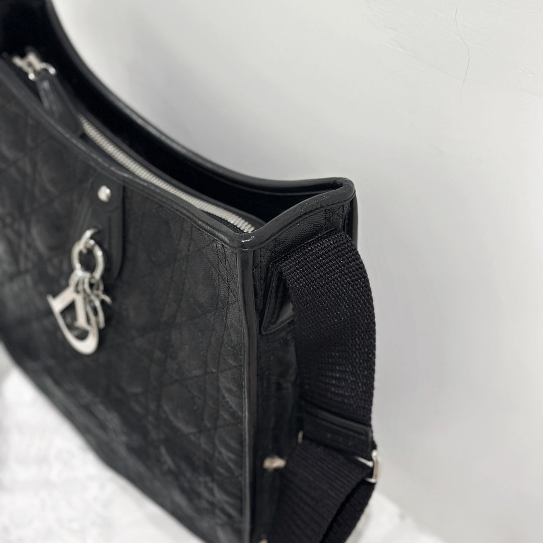 Dior black cannage quilt canves cross body bag