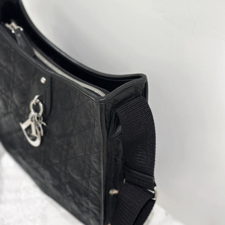 Dior black cannage quilt canves cross body bag