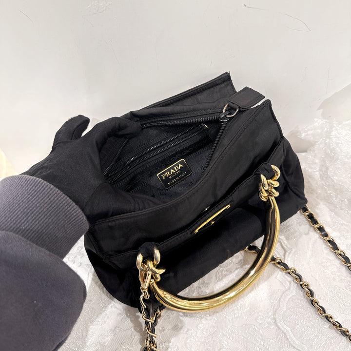 Prada vintage nylon bag with gold handle