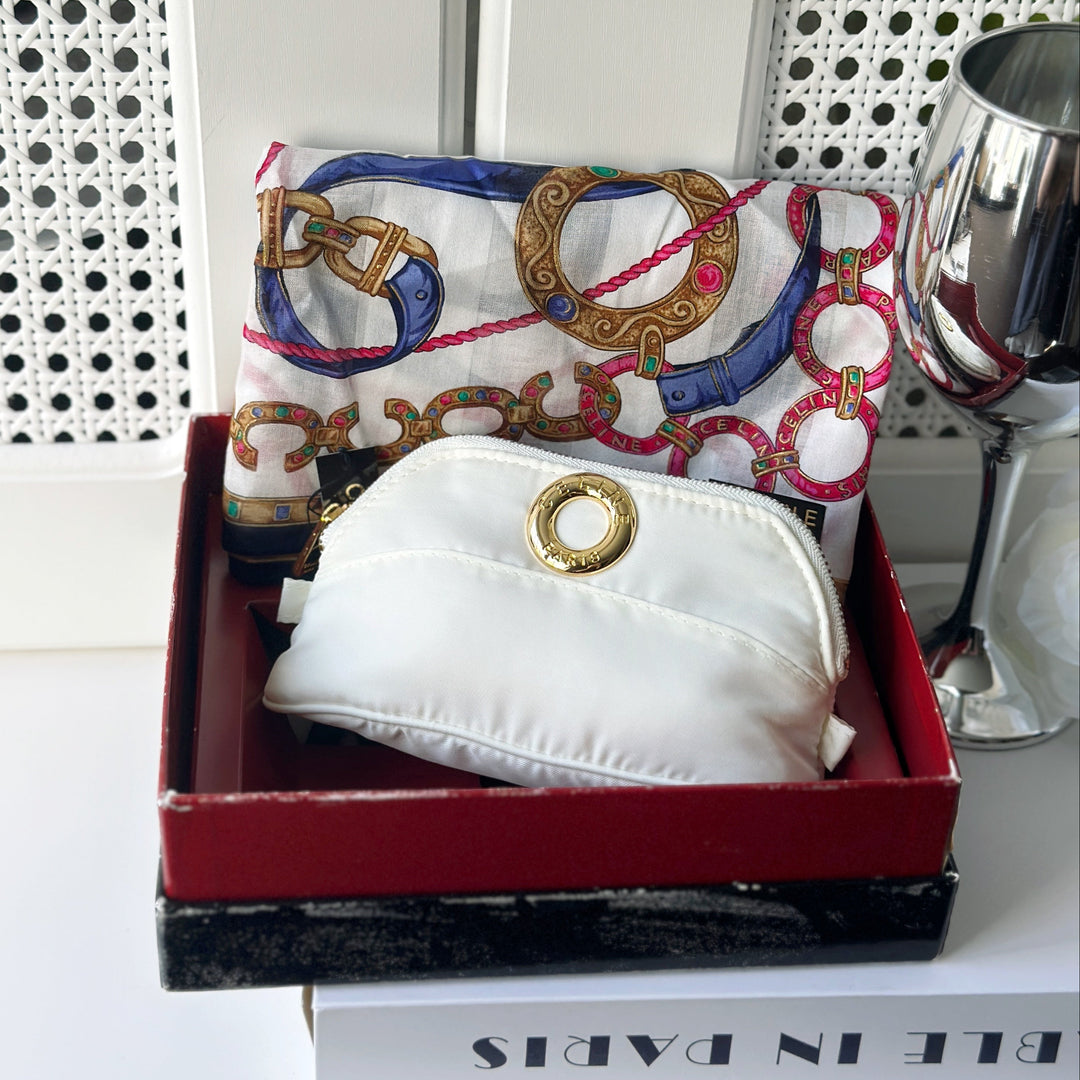 CELINE Ring Logos Mini Cosmetic Pouch + Scarf Set