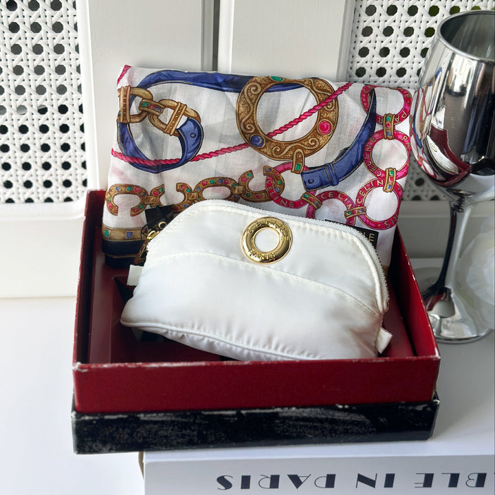 CELINE Ring Logos Mini Cosmetic Pouch + Scarf Set