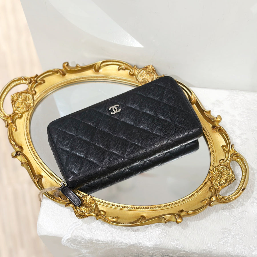Chanel caviar long wallet black/silver