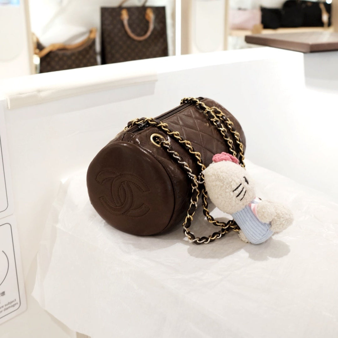 Chanel vintage quilted lambskin cylinder bag