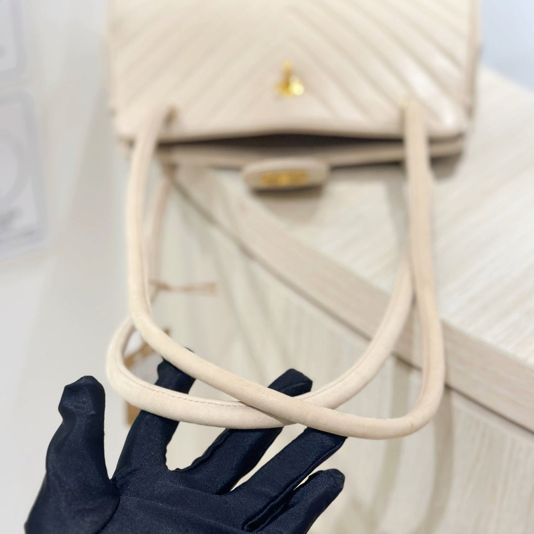 Chanel vintage V shape suede leather tote bag
