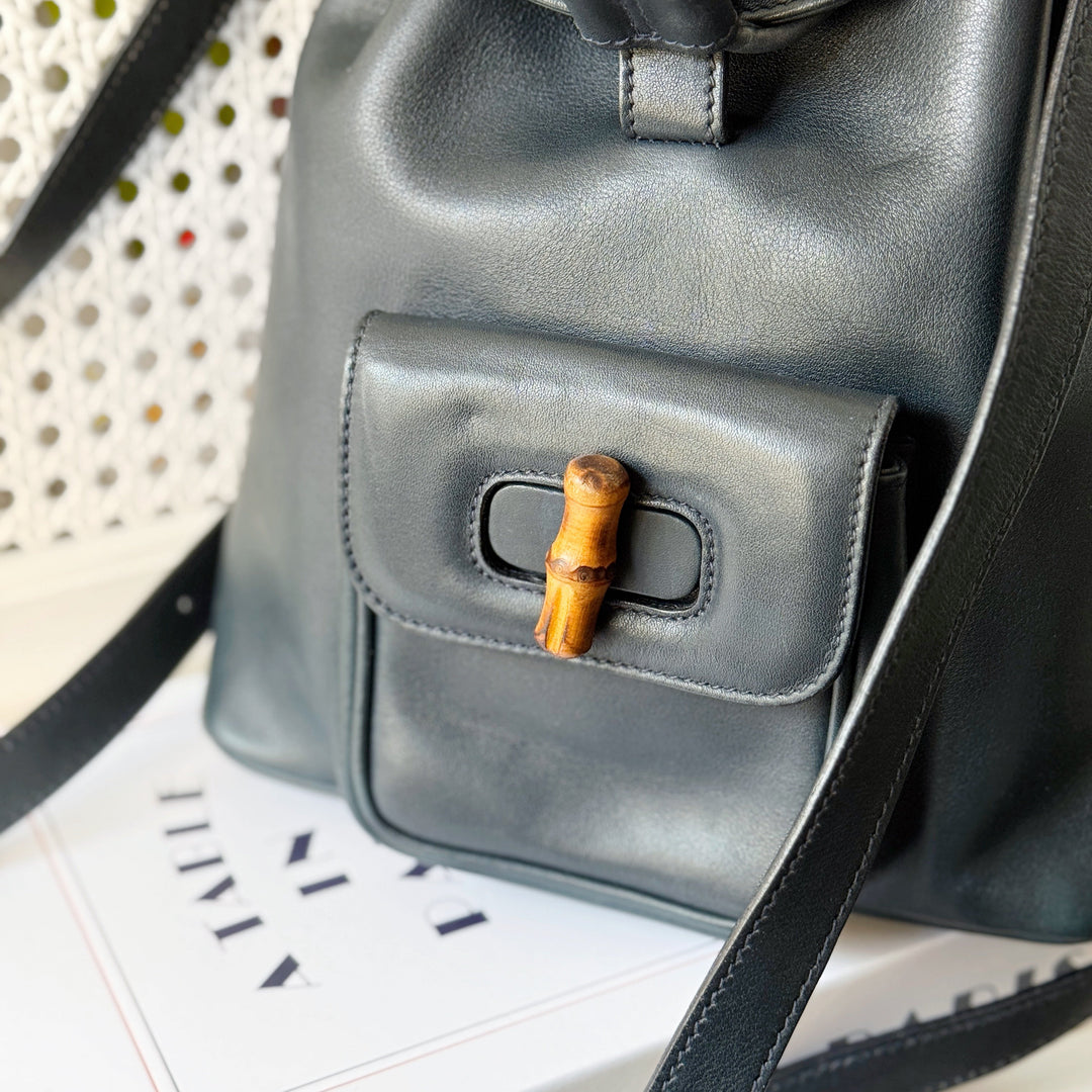 Gucci vintage bamboo backpack（dark green）
