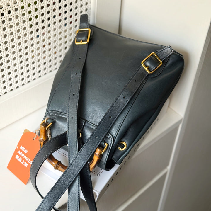 Gucci vintage bamboo backpack（dark green）