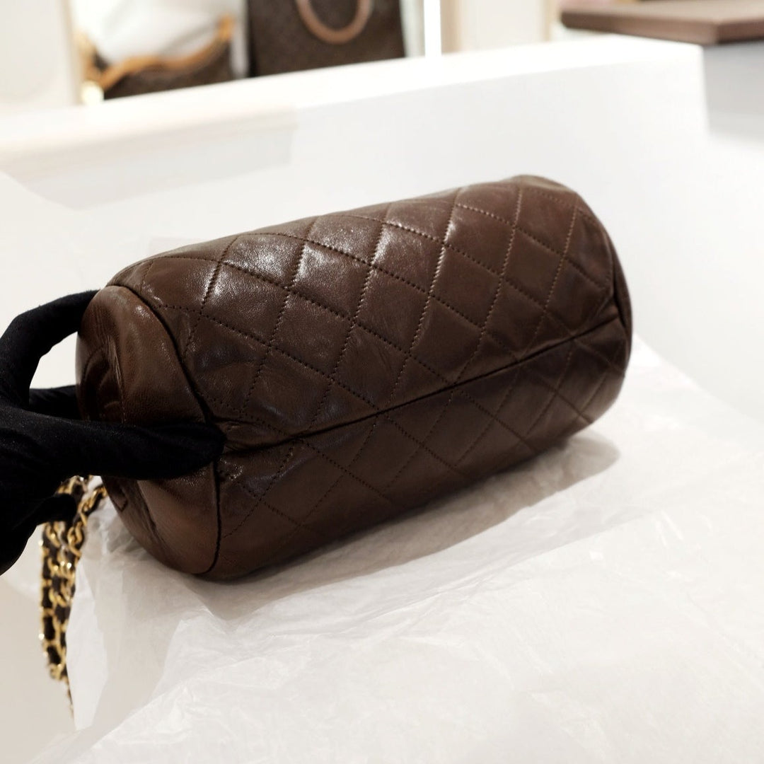 Chanel vintage quilted lambskin cylinder bag
