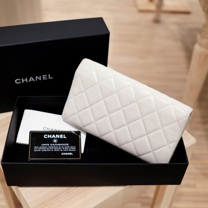 Chanel lambskin pearl CC long wallet