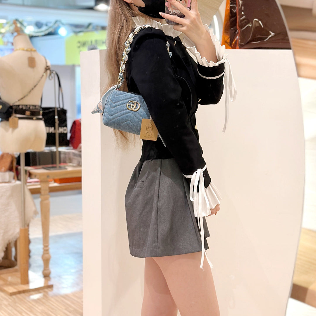 Gucci vintage pearl denim clutch bag+chain