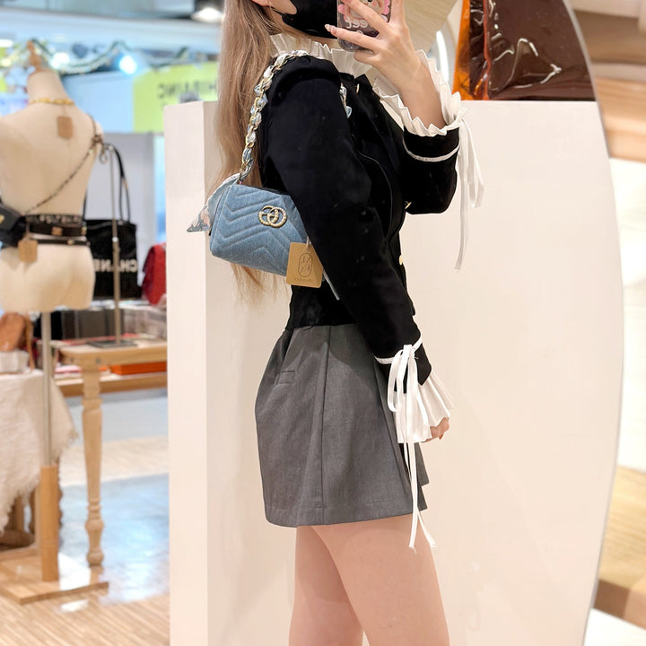 Gucci vintage pearl denim clutch bag+chain