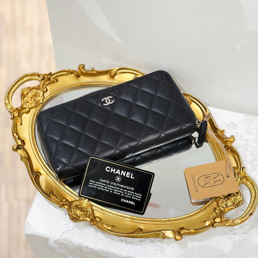 Chanel caviar long wallet black/silver