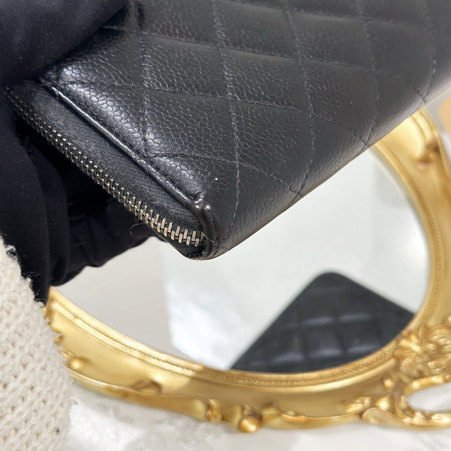 Chanel caviar long wallet black/silver