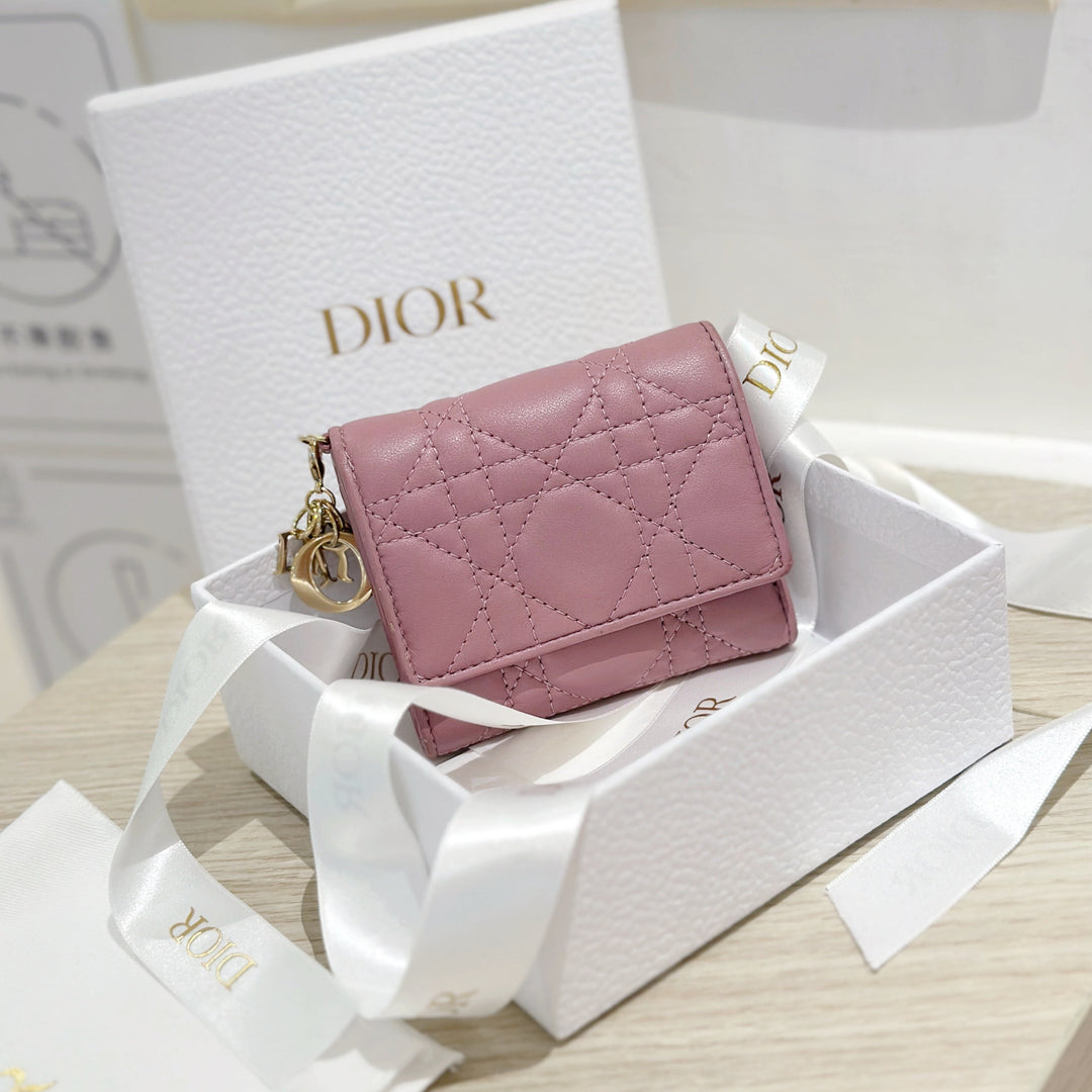Christian Dior LADY DIOR Lambskin Folding Wallet Small Wallet