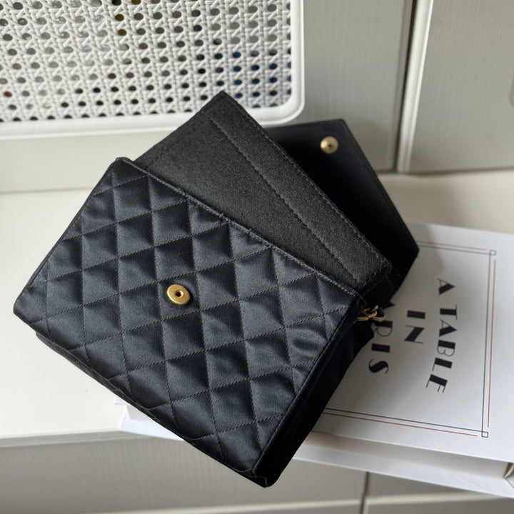 Chanel Vintage Black Satin CC Logo Shoulder Bag