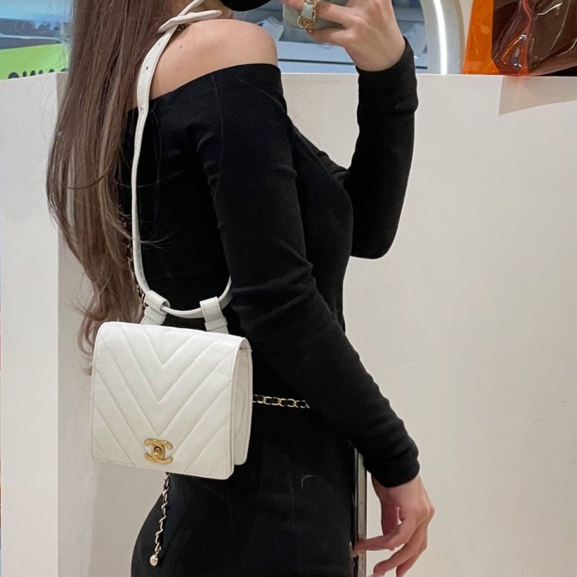 Chanel vintage v shape cowhide belt bag