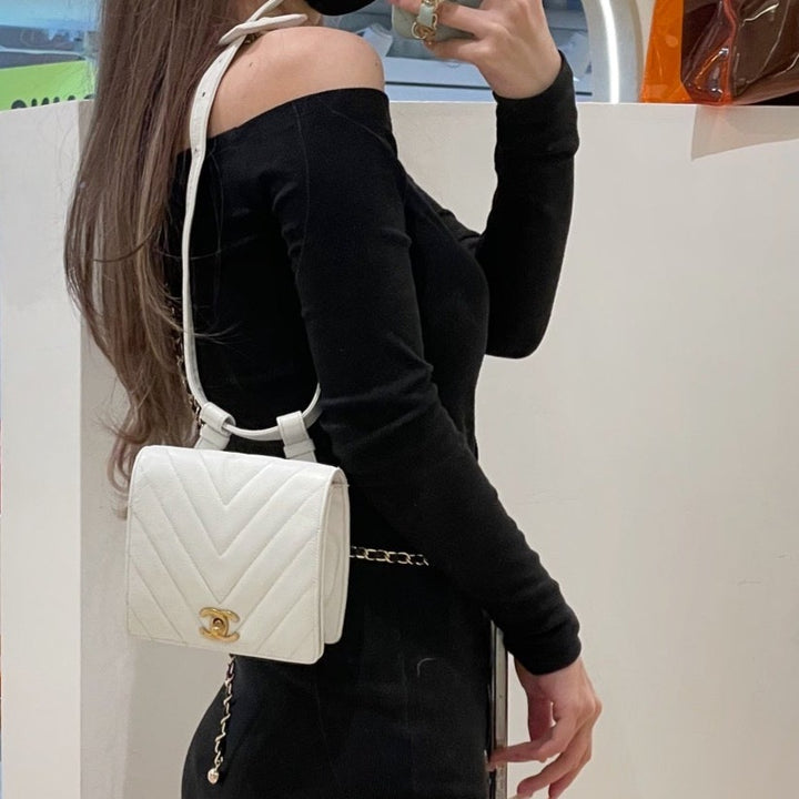 Chanel vintage v shape cowhide belt bag