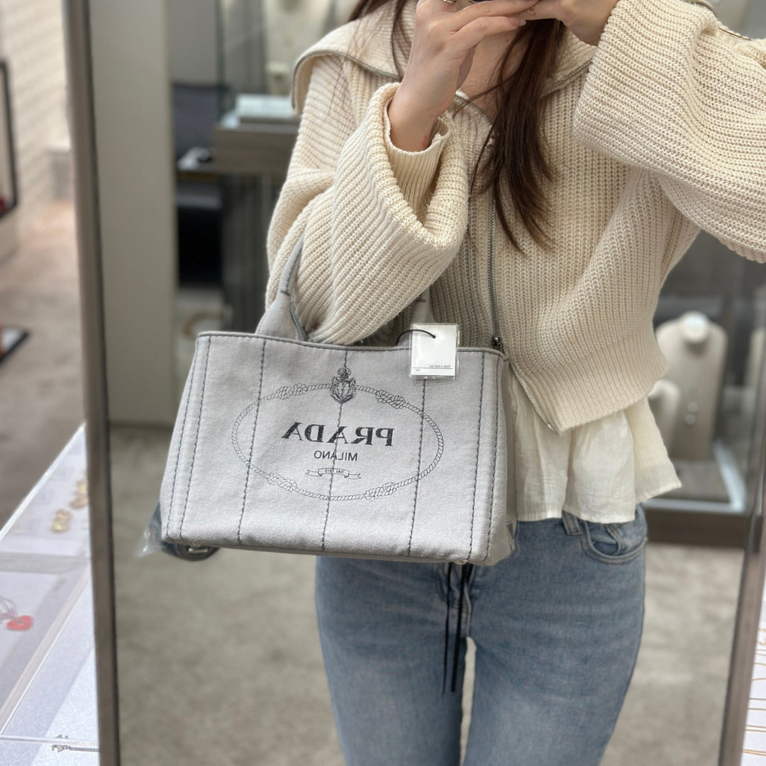 Prada canapa 2way denim shoulder hand bag
