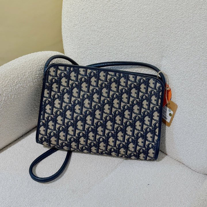 Vintage Christian Dior Trotter Oblique Oval Logo Pouch Crossbody Shoulder Bag