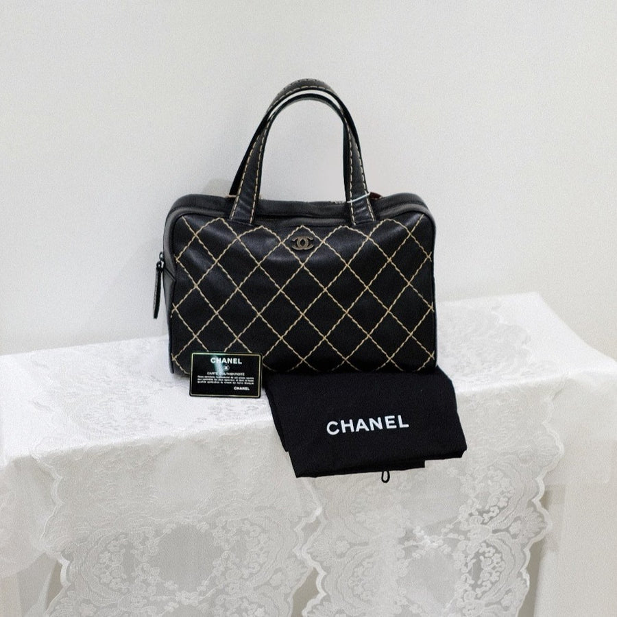 Chanel vintage calfskin gunmetal cc wild stitch handbag