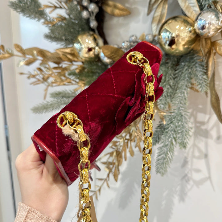 Chanel vintage velvet camellia  mini flap bag
