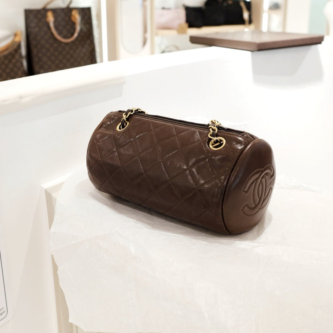 Chanel vintage quilted lambskin cylinder bag