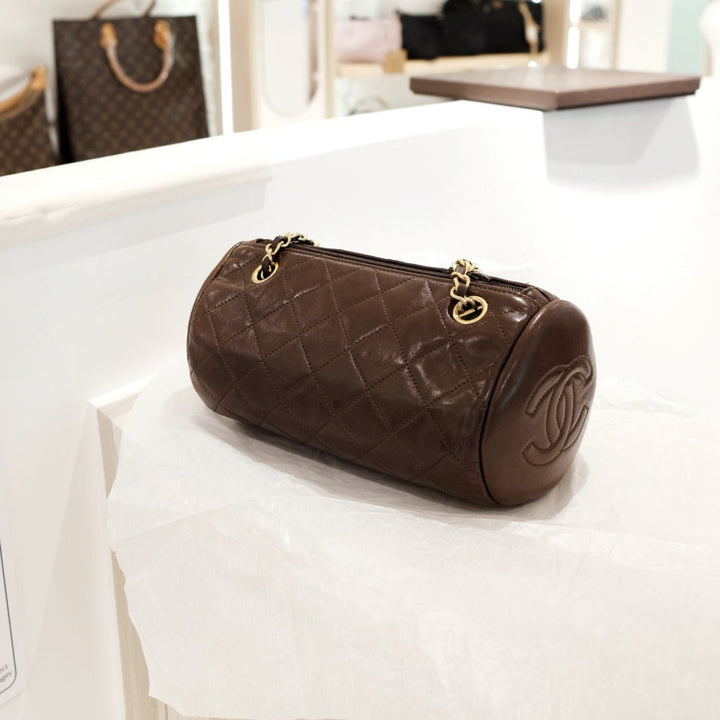 Chanel vintage quilted lambskin cylinder bag