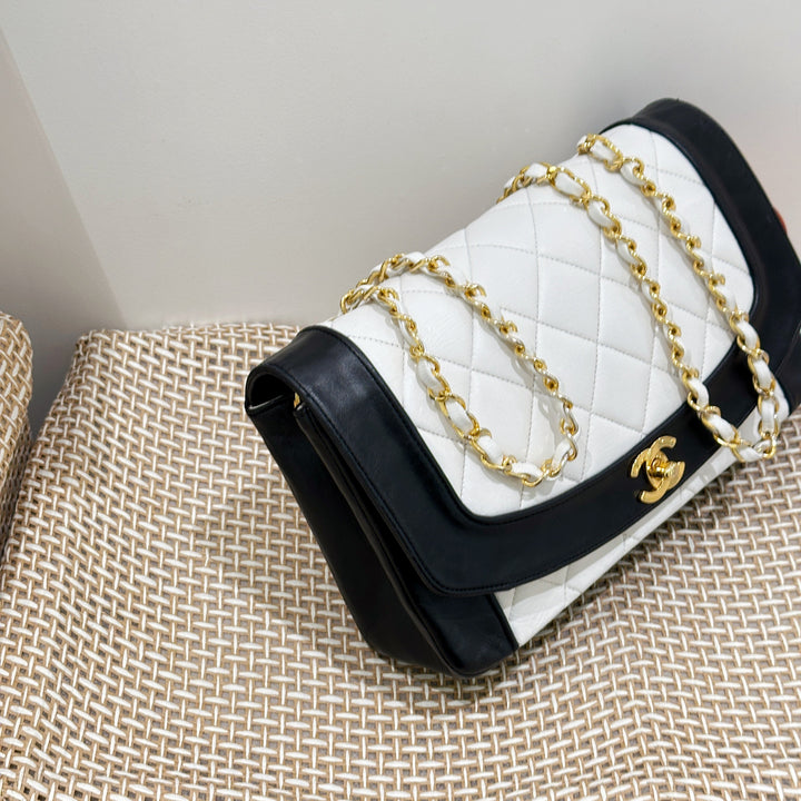 Chanel Vintage Black/White Lambskin Dianan Class Flap 25cm