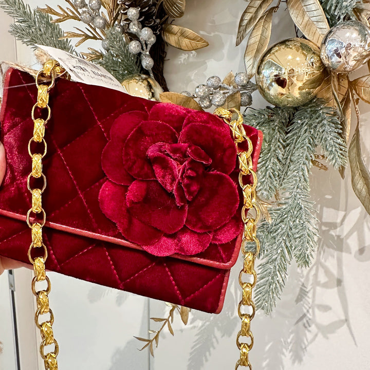 Chanel vintage velvet camellia  mini flap bag