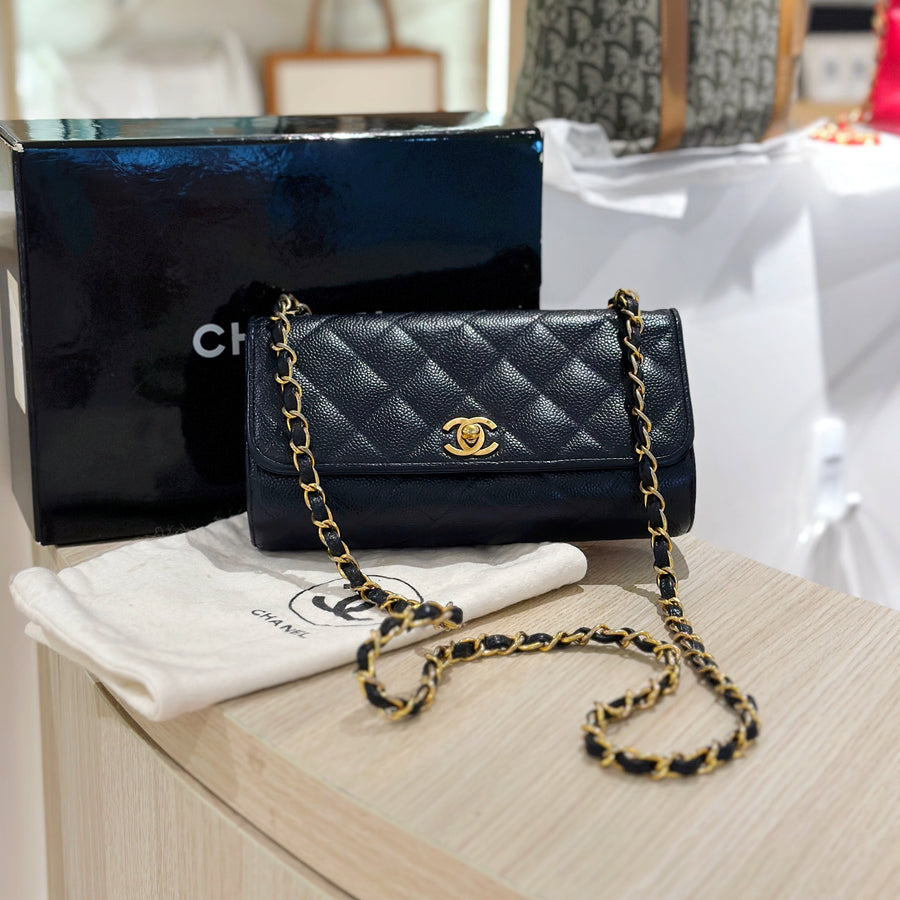 Chanel vintage navy caviar flap bag