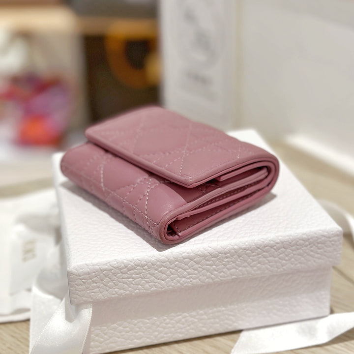 Christian Dior LADY DIOR Lambskin Folding Wallet Small Wallet