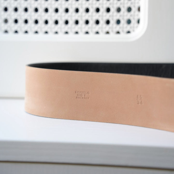Chanel Black Leather CC Oval Wide Belt